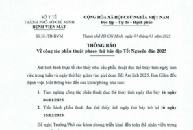 Bệnh viện Mắt – Thông báo về công tác phẫu thuật phaco thứ 7 dịp Tết Nguyên đán 2025